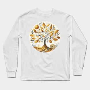 Swirly Gold Tree of Life Long Sleeve T-Shirt